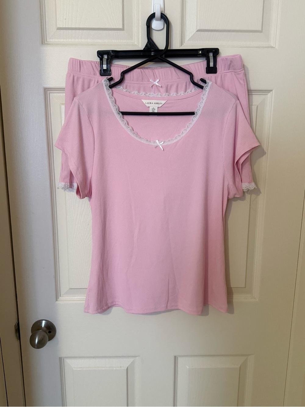 Laura Ashley Light Pink Lace-Trim Short Sleeve Pajama Set